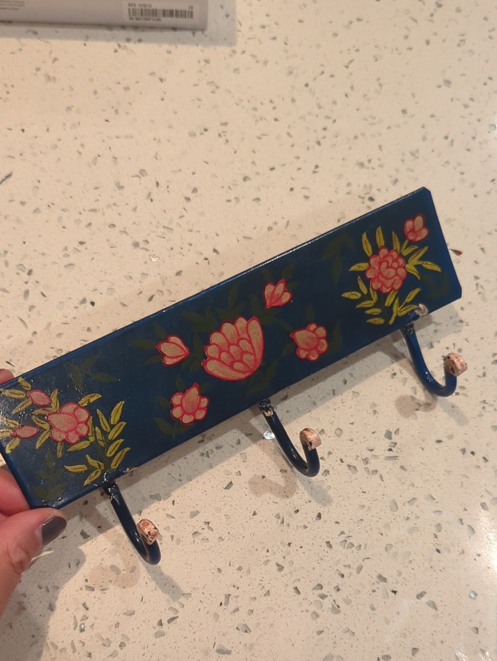 Floral Navy Blue Wall Hook Rack